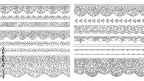 Collection of ornate black and white lace borders and decorative patterns
