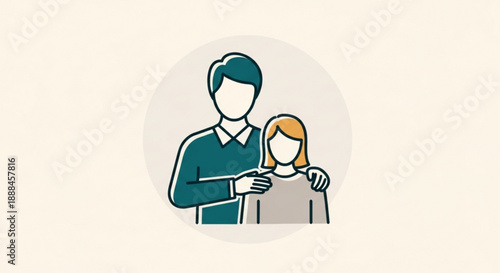 Illustration of a man and a girl standing together with a comforting gesture