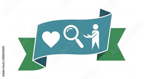 Searching with care and love a person looks for information with a magnifying glass and heart