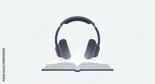 Headphones on an open book for audio learning and reading symbolizing modern education and literacy