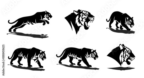 Tiger Silhouettes Collection Wild Animal Poses.