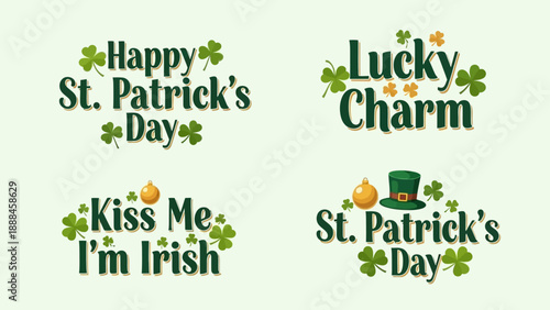 Festive st patrick s day greetings with shamrocks hats and celebratory text