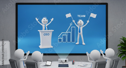Teamwork and Leadership Presentation on Large Screen.
