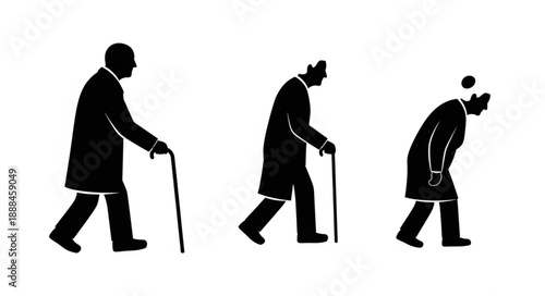 Three Silhouettes Depicting Stages of Human Aging and Life.