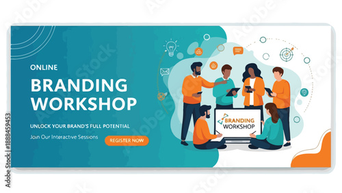 Online branding workshop advertisement with diverse group