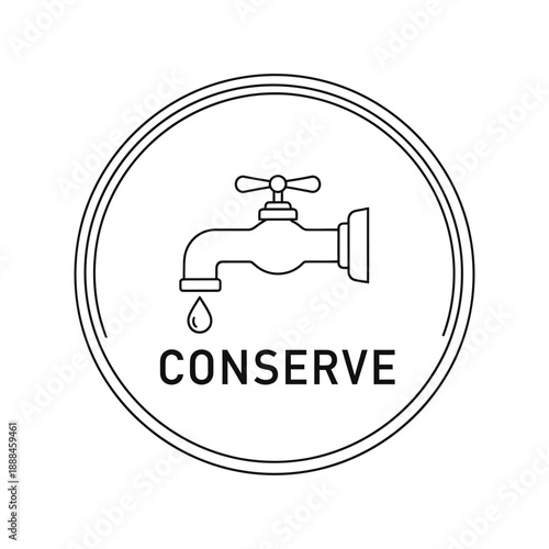 Water faucet dripping with conserve text inside circle drop
