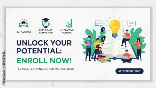 Online course advertisement with cartoon people