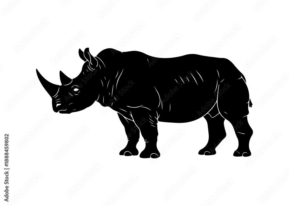 Obraz premium A bold and powerful black silhouette of a rhinoceros featuring its distinctive horn.
