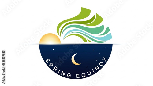 Spring Equinox Illustration with Sun and Moon Symbolizing Balance and Harmony
