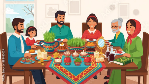 Happy Multiracial Family Having Meal Together Around Dining Table at Home