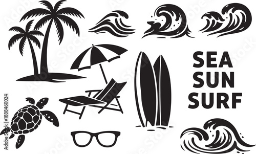 Sea Sun Surf Beach Icons Collection – Minimal Surfing Vacation Design
