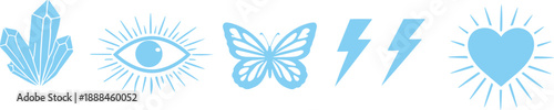 Spiritual Symbol Icon Set – Crystal Eye Butterfly Lightning Heart