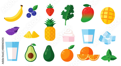 Fresh fruit and ingredients for a healthy smoothie vector illustration