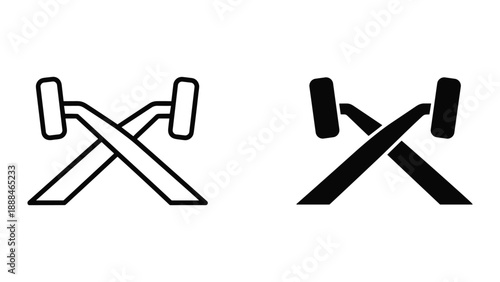 Crossed hammers icon in outline and solid style