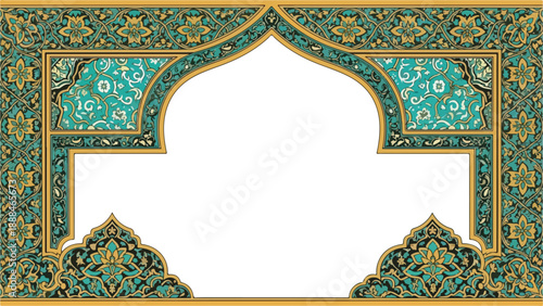 Ornate teal and gold archway with intricate floral patterns