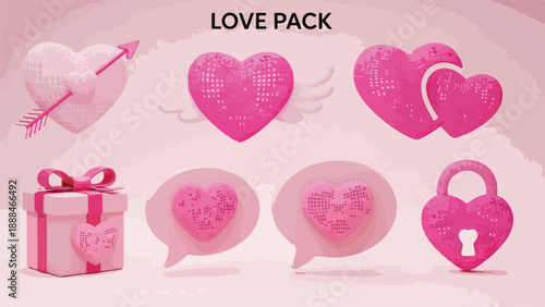 Pink love pack with hearts and gift