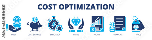 Cost optimization web banner icon vector illustration concept for expense efficiency with icon of cost, cost savings, efficiency, value, profit, financial, and price.