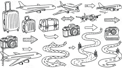 Travel Journey Elements with Luggage and Cameras.
