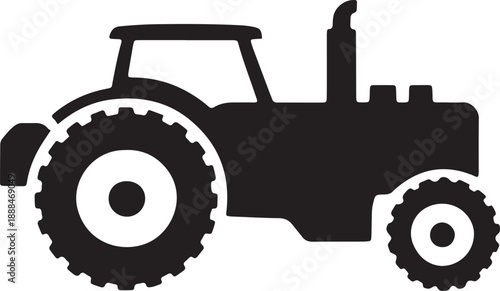 Agricultural farm tractor machinery vehicle silhouette icon for harvest and rural heavy equipment symbol