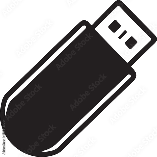 Black and white silhouette of universal serial bus flash drive data storage thumb drive device
