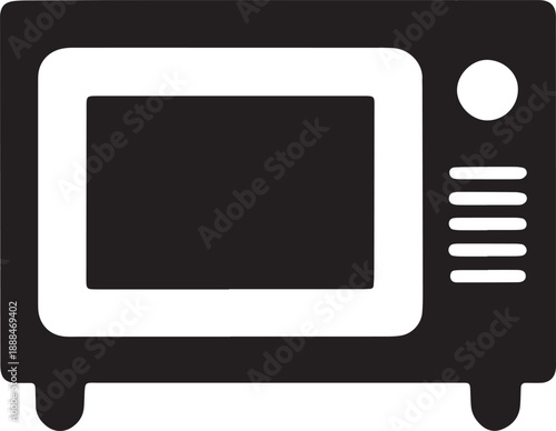 Front view silhouette of modern microwave oven appliance with digital display area