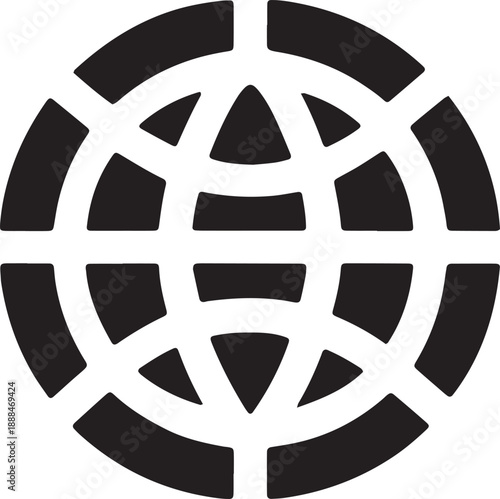 Global network sphere icon with segmented geometric grid representing worldwide communication web