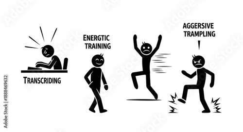 Stick figures illustrating different emotional states and actions.
