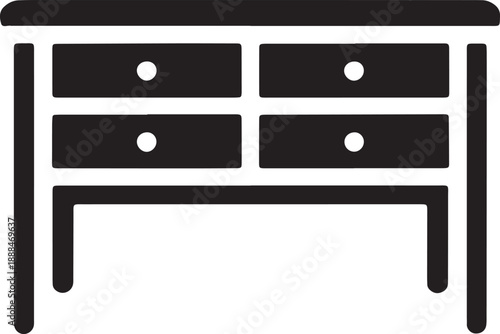 Simple icon of a wooden dresser with four drawers and handles in silhouette style