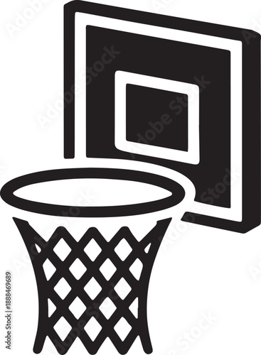 Simple silhouette of a basketball hoop and net on transparent background isolated