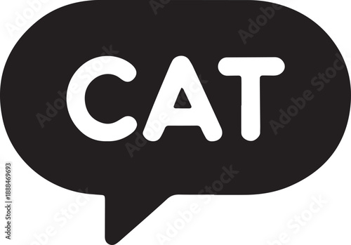 Speech bubble shape containing bold uppercase text letters spelling out cat in black color