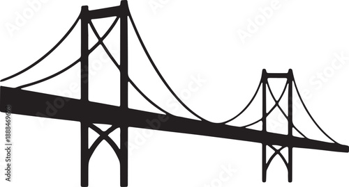 Suspension bridge icon silhouette with tall towers and cables spanning across horizontal format