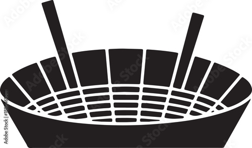 Wicker basket icon in black on transparent background symbol for storage carrying and market