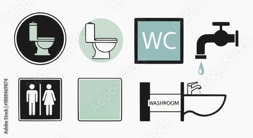 set of kitchen tools Toilet Icon Set Vector | WC Public Bathroom Washroom Symbols