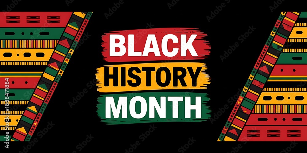 Naklejka premium Black history month with vibrant African colors and designs celebrating culture achievements and recognizing important figures in history