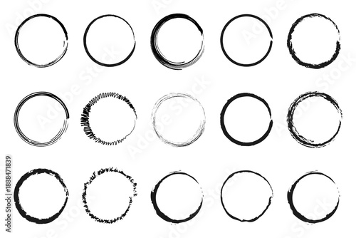 Collection of Hand-Drawn Grunge Circle Frames and Rough Ink Rings	