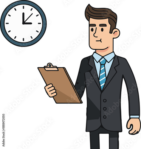 Time Management Business, Deadline Concept Businessman, Flat Cartoon Illustration Style