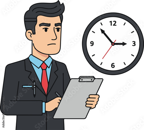 Time Management Business, Deadline Concept Businessman, Flat Cartoon Illustration Style