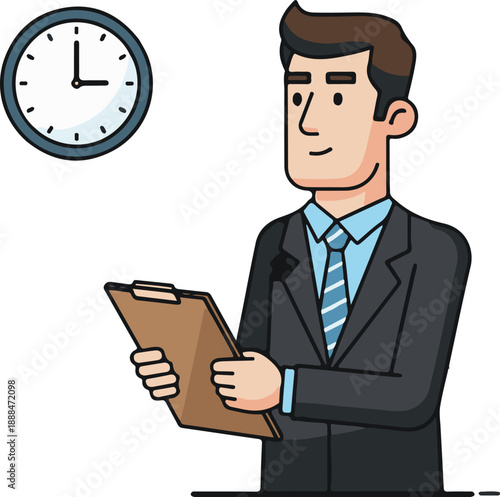 Time Management Business, Deadline Concept Businessman, Flat Cartoon Illustration Style