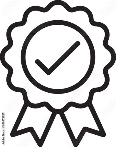 Ribbon badge icon with checkmark symbol for approval and recognition purposes online  verified