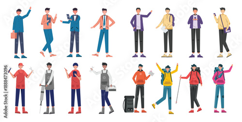 Bundle of 4 character sets, 16 poses of various professions, lifestyles