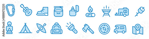  camping line icons vector design