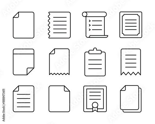 Vector Paper With Line Style Icon Set
