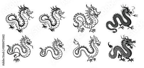 chinese dragon set silhouette chinese dragon collection 