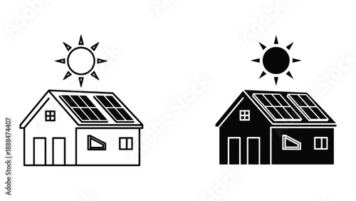 House with solar panels and sun icon
