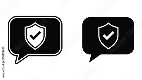 Secure communication bubble icon with shield and checkmark
