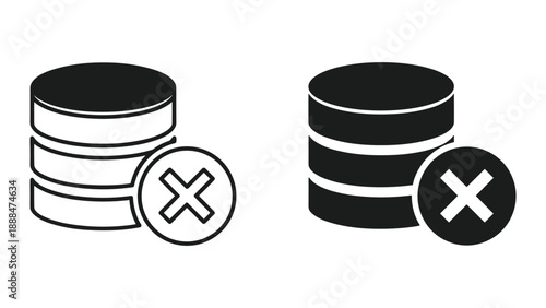 Database deletion indicated by cross symbol