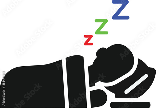 Black silhouette of a person sleeping with red green and blue Zs