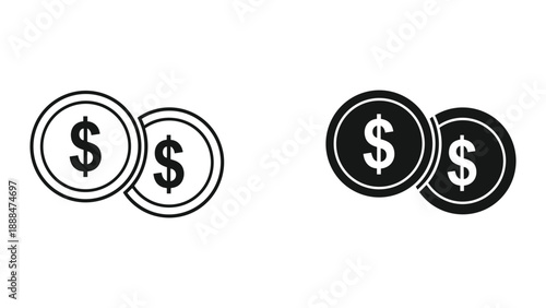 Dollar coin icon set for financial and business use