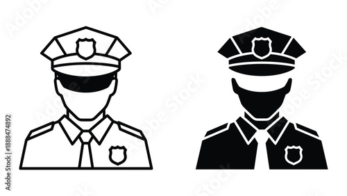 Police officer icon set in simple line art