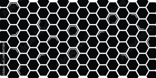 simple honeycomb pattern. simple black outline polygon pattern. Black hexagon pattern honeycomb vector background. Geometric grid with honey comb cells, mesh lines.